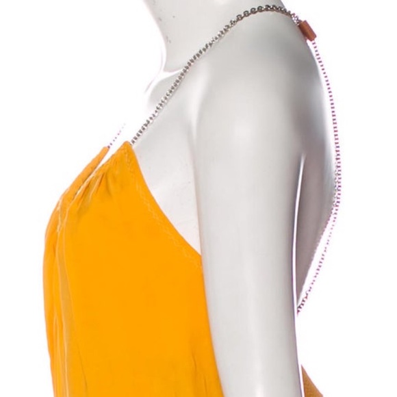 KAUFMANFRANCO Yellow Silk Tank Top with Chain Straps - Picture 9 of 15